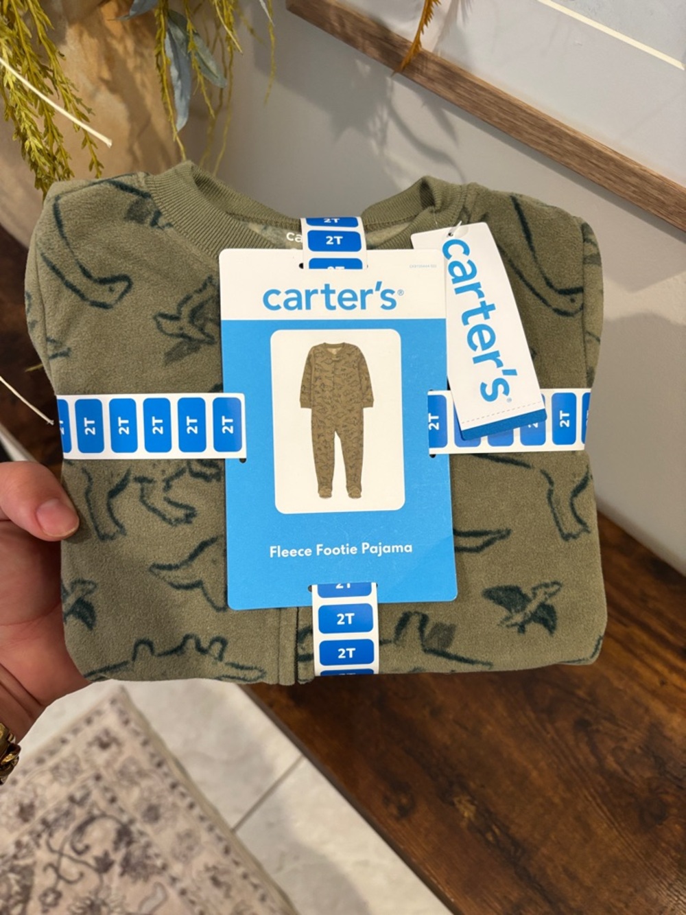 Carter's Olive Green Dinosaur Fleece Footed Pajamas